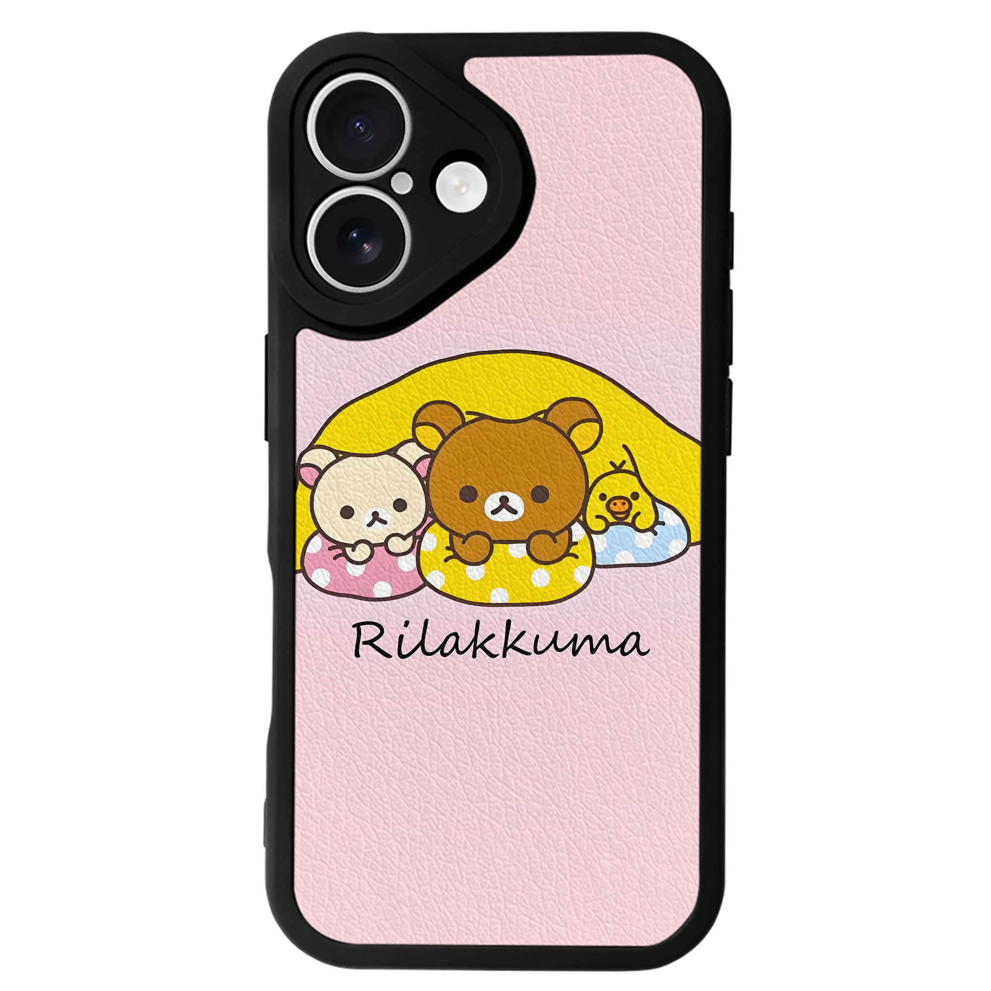（画像用） リラックマ リラックマ キイロイトリ Rilakkuma Korilakkuma Kiiroitori 【iPhone 16シリーズ対応】シリコンスマホケース（レザー調） 材質：シリコン
